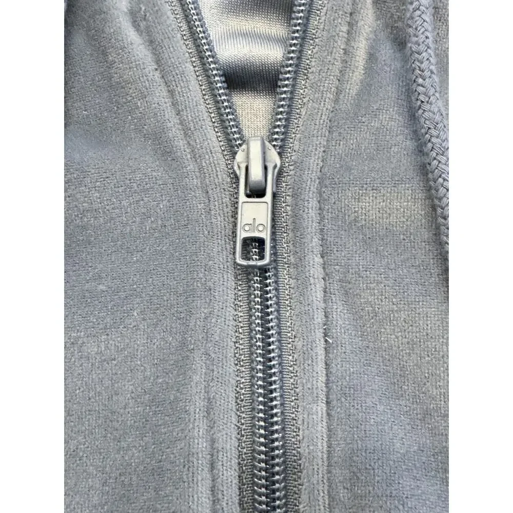 ALO Yoga Velour Glimmer Full Zip Hoodie Blue Steel Cropped Jacket Small